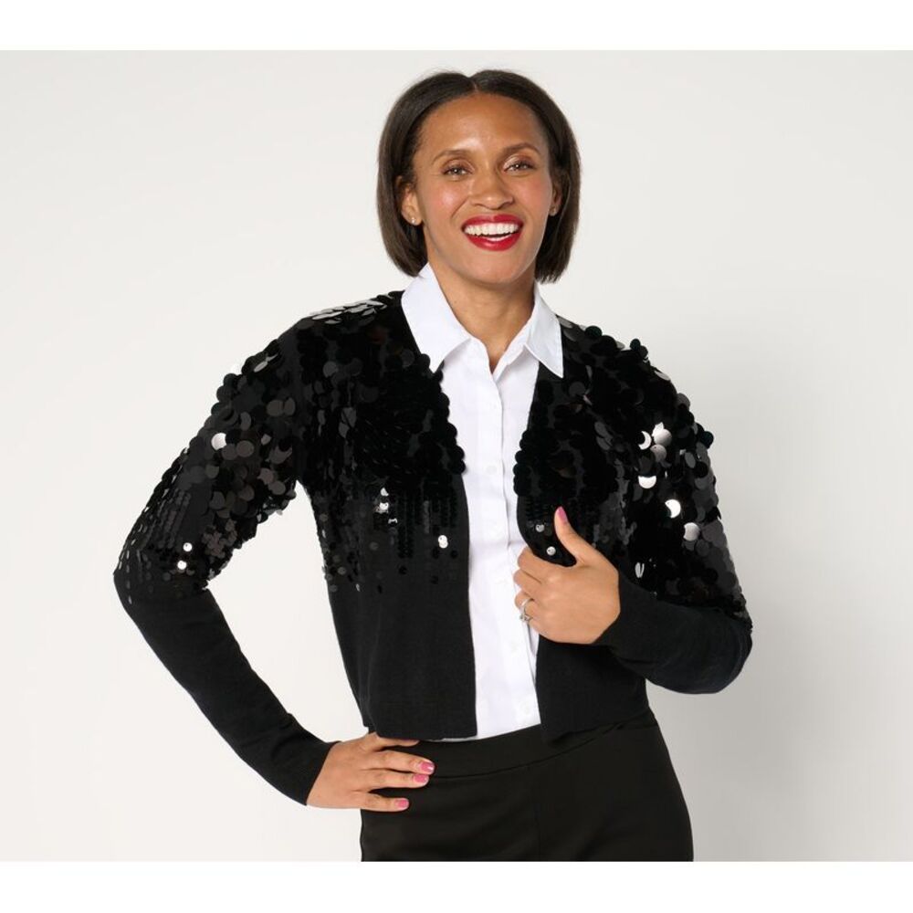 Isaac Mizrahi Black Sequin Cropped Sweater